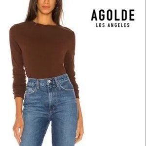 AGOLDE Ribbed Long-Sleeve Shirt Brown sz M